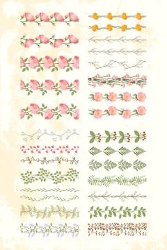 Big set of botanical repeat borders. Stock Illustration