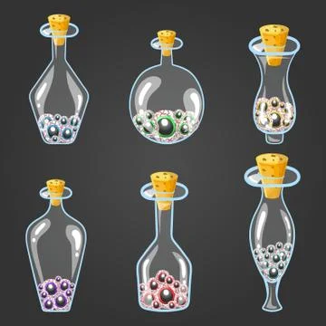 Big set of bottle elixir with eyes Stock Illustration