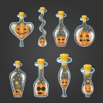 Big set of bottle elixir with Halloween pumpkin Stock Illustration