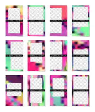 Big set of bright editable template for stories and streaming. Illustrazione stock