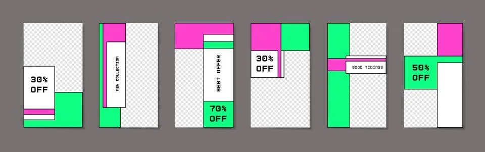 Big set of bright editable template for stories and streaming. イラスト素材