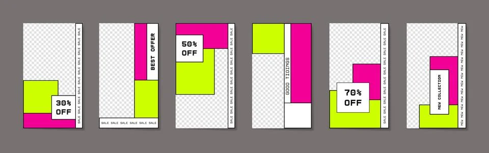 Big set of bright editable template for stories and streaming. Illustrazione stock