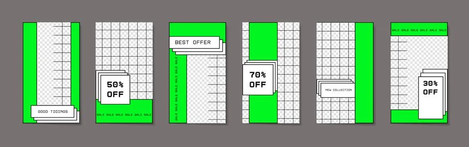 Big set of bright editable template for stories and streaming. Stock Illustration