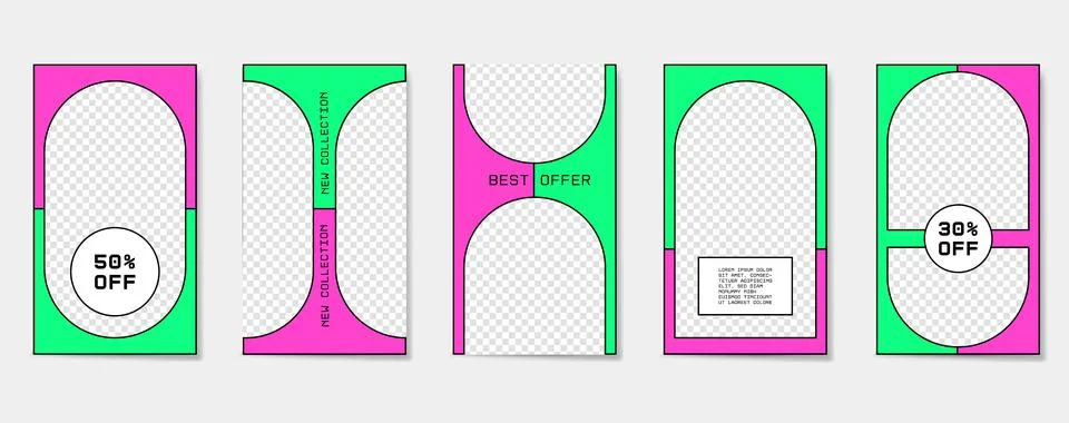 Big set of bright editable template for stories and streaming. イラスト素材