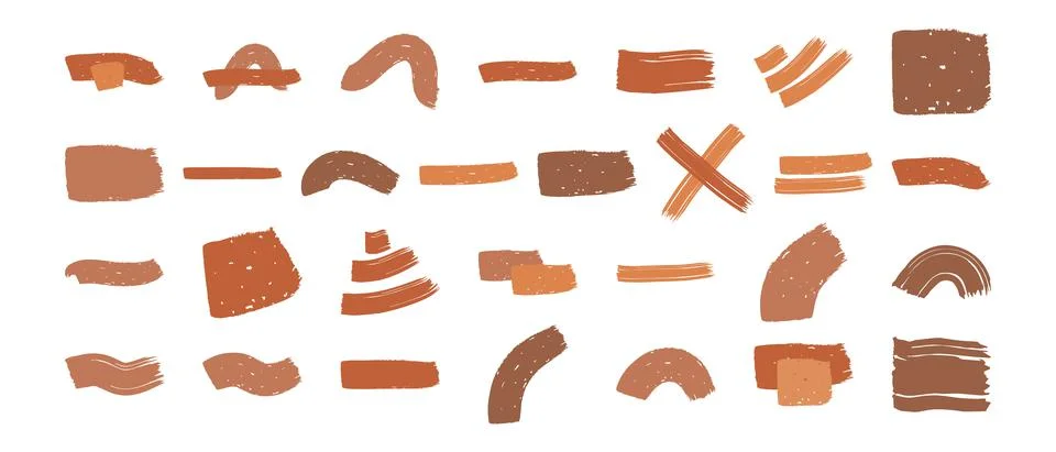 Big set of brown boho brush strokes, paint, lines and grunge. Textured artistic Ilustración de archivo