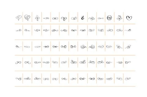 Big set Calligraphic flourish design elements. Page decoration doodle vignett Stock Illustration
