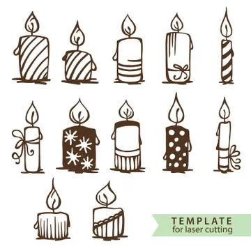 Big set of candles. Template for making a stamp or laser cutting Illustrazione stock