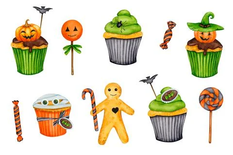 Big set of candy for Halloween. Stock Illustration