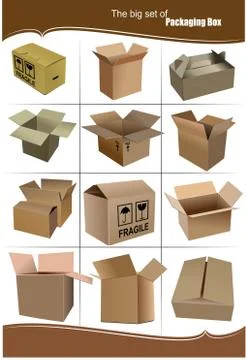 Big Set of carton packaging boxes isolated over a white background Stock Illustration