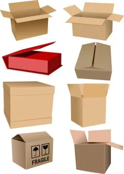 Big Set of carton packaging boxes isolated over a white background Stock Illustration