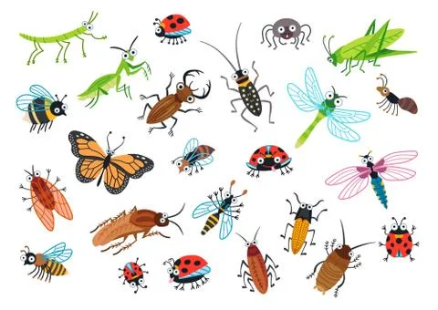 Big set of cartoon beetles. Vector illustration. Stock Illustration