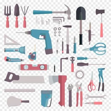 Big set of cartoon building tools repair. Home equipment icon in flat style Иллюстрация