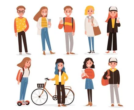 Big set of cartoon characters in different poses. Stock Illustration