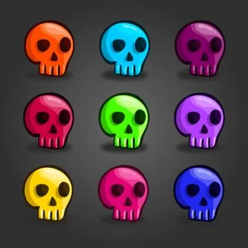Big set of cartoon colored skulls Stock Illustration