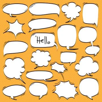 Big Set of Cartoon, Comic Speech Bubbles, Empty Dialog Clouds in Pop Art Style. Stock Illustration