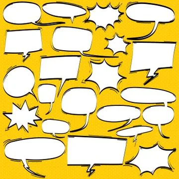 Big Set of Cartoon, Comic Speech Bubbles, Empty Dialog Clouds in Pop Art Style. Stock Illustration
