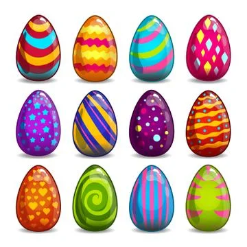 Big set with cartoon easter eggs Stock Illustration