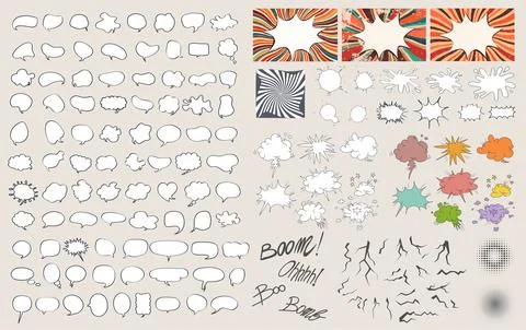 Big set cartoon speech bubble collection with starburst - splash - cartoon Stock Illustration