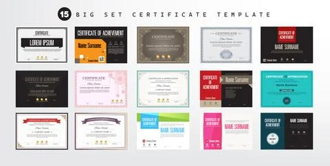 Big set Certificate of appreciation or Award diploma template design Illustrazione stock
