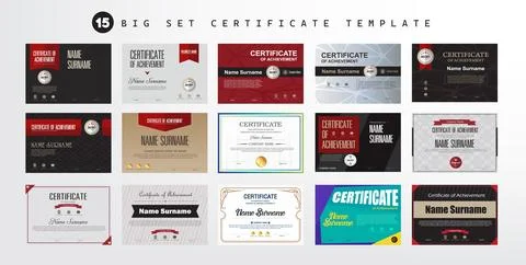 Big set Certificate of appreciation or Award diploma Horizontal template desi Stock Illustration