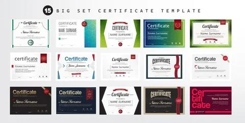 Big set Certificate of appreciation or Award diploma Horizontal template Stock Illustration
