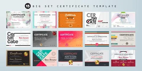 Big set Certificate of appreciation or Award diploma Horizontal template Stock Illustration