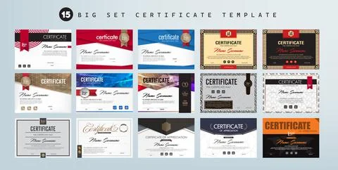 Big set Certificate of appreciation or Award diploma Horizontal template Stock Illustration