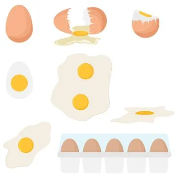 Big set of chicken eggs icons collection whole broken fried boiled Stock Illustration