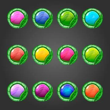 Big set of cicle button with leaves Stock Illustration