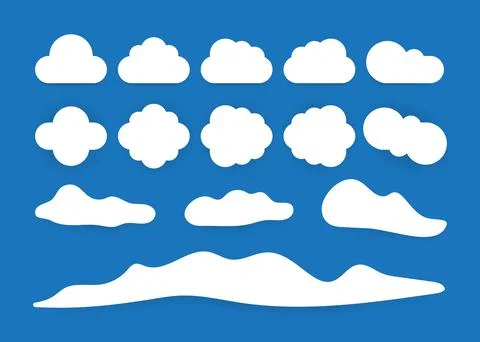 Big set clouds vector icon white color on blue background. Vector illustratio Stock Illustration