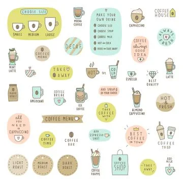 Big set of coffee items. Stock Illustration