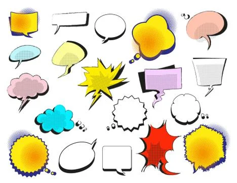 A big set of comic bubbles with halftone shadows. Stock Illustration