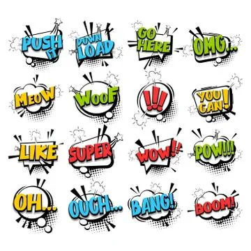 Big set comic text speech bubble phrase Stock Illustration