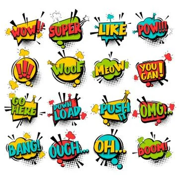 Big set comic text speech bubble phrase Stock-Illustration