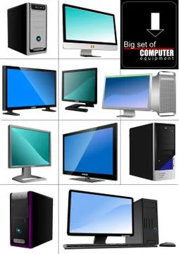 Big set of computer equipment. Server stations. Mac. Stock-Illustration