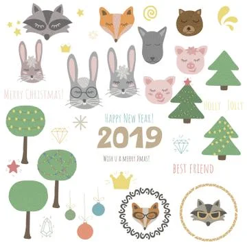 Big set of cute animals Stock Illustration