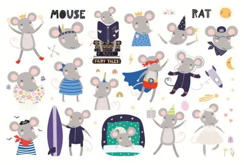 Big set with cute mouse Stock Illustration