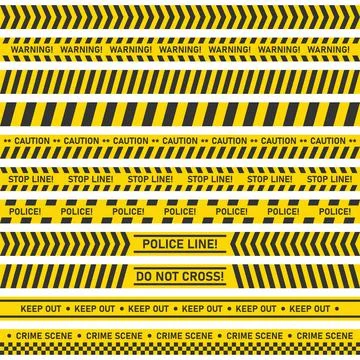 Big set of danger caution seamless tapes on white background. Vector illustra Illustrazione stock
