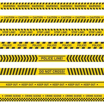 Big set of danger caution seamless tapes on white background. Vector illustra Stock Illustration