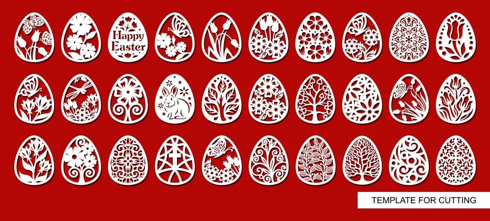 Big set of decorative elements - Easter Eggs with floral ornament.  Illustrazione stock