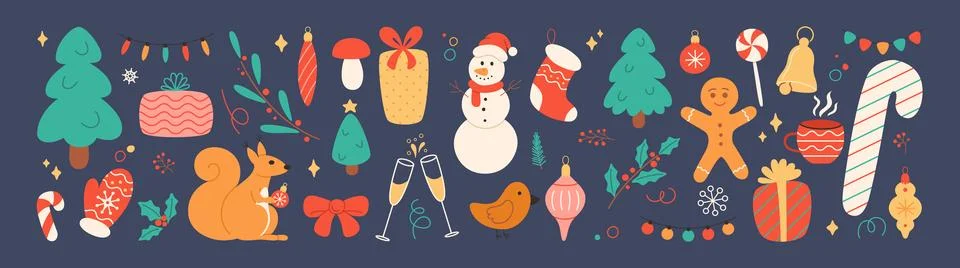 Big set of decorative holiday elements Stock Illustration