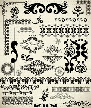 Big set of design elements, vintage borders and frames, Easy to use Stock Illustration