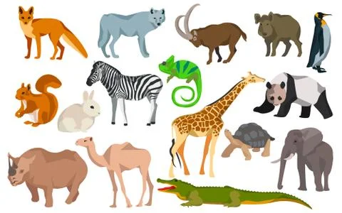 Big set different animals goat, wild boar, panda, rabbit, zebra Stock Illustration