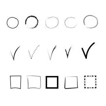 Big Set of different black and white vector check marks or ticks in circles Stock Illustration