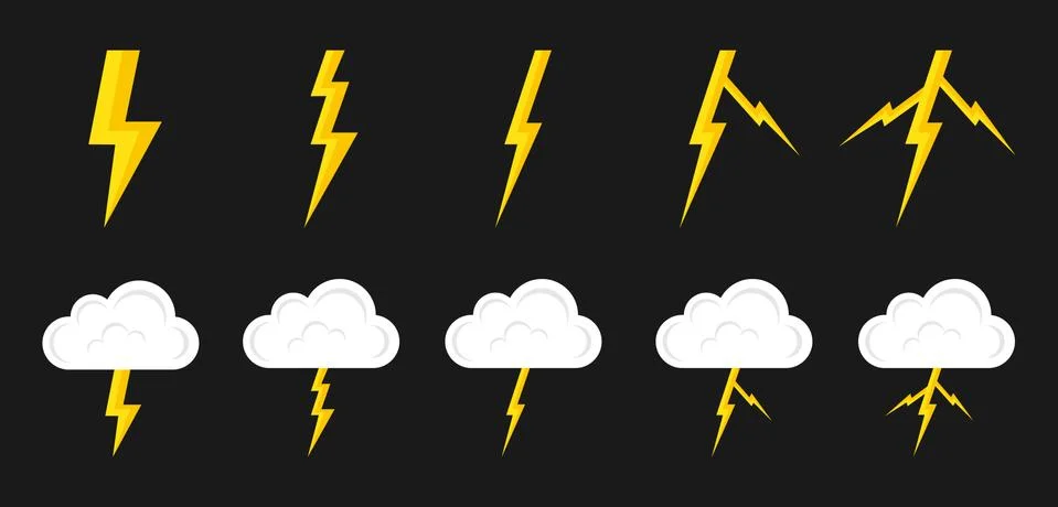 Big set of different design storm icons. Vector illustration on black backgro Stock Illustration