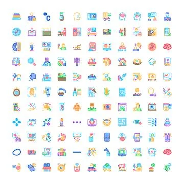 Big set different line icons visualizing various concepts Stock Illustration