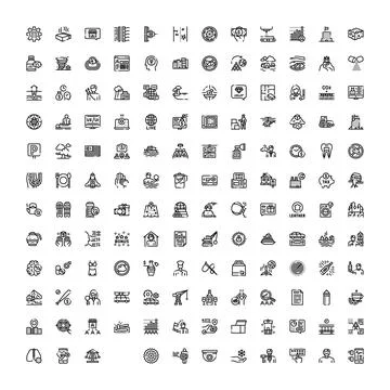 Big set different line icons user interface Stock Illustration