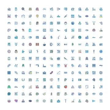 Big set different line style icons with doodle effect Stock Illustration