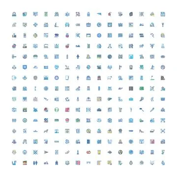 Big set different line style colored icons Stock Illustration