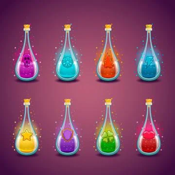 Big set with different luminous magic elixir Stock Illustration